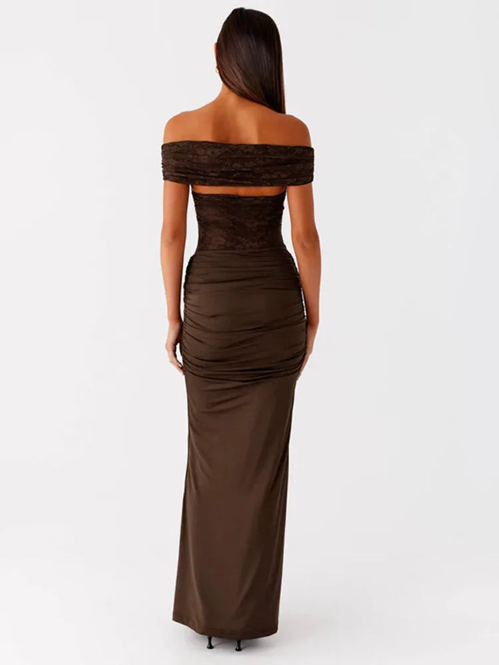 Off-the-shoulder maxi dress with lace design - LINI