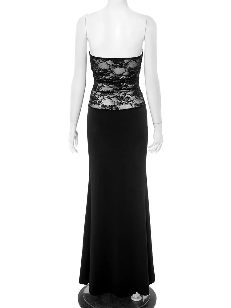 שמלת מקסי סטרפלס בעיטור תחרה - אל יה