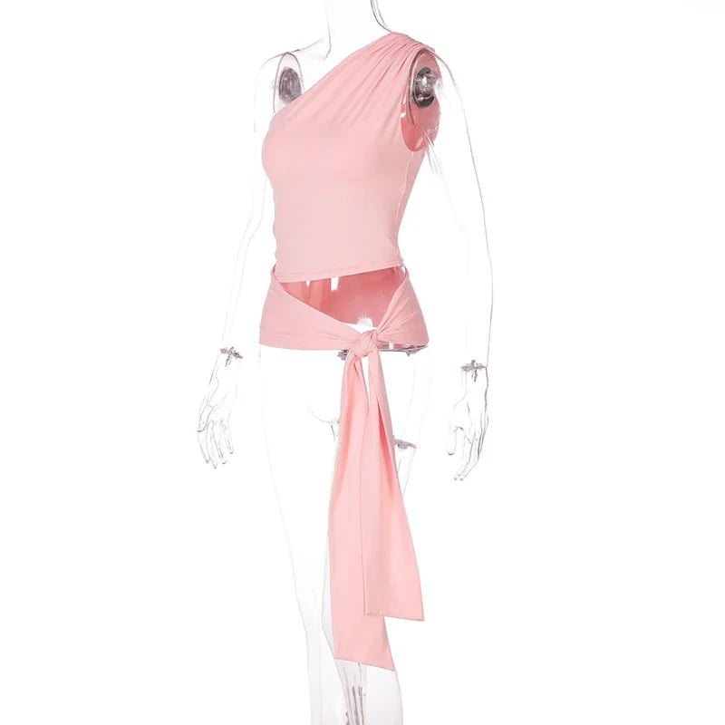 טופ גופיה בעיצוב אסימטרי בעיטור קשירה - ניקס