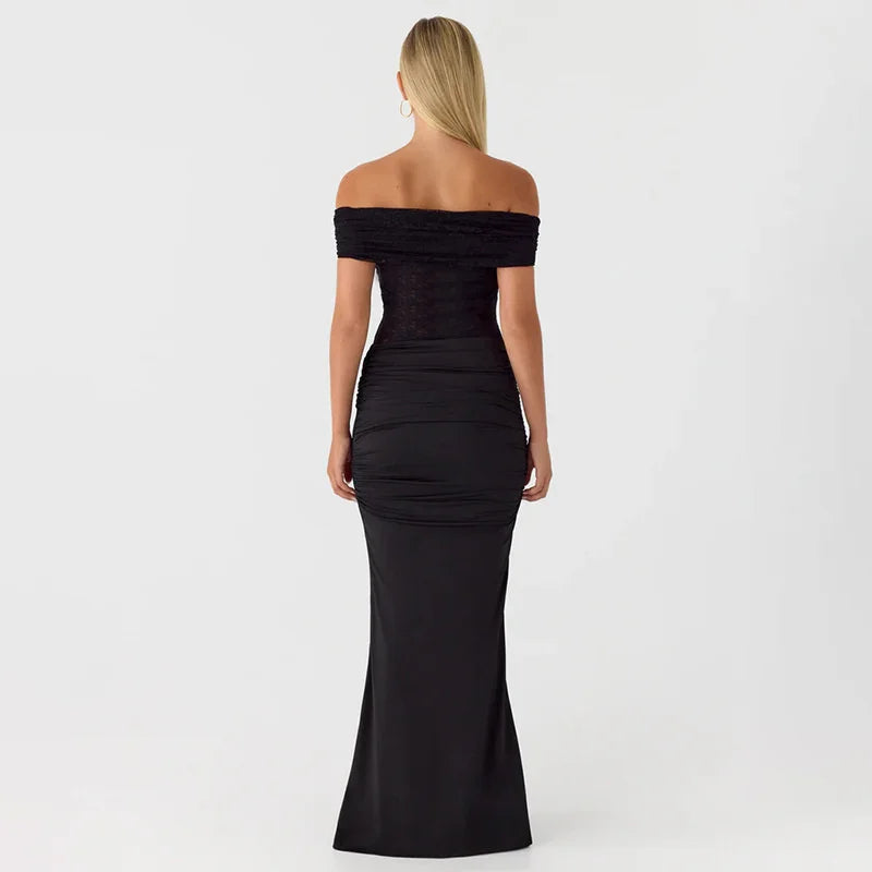 Off-the-shoulder maxi dress with lace design - LINI