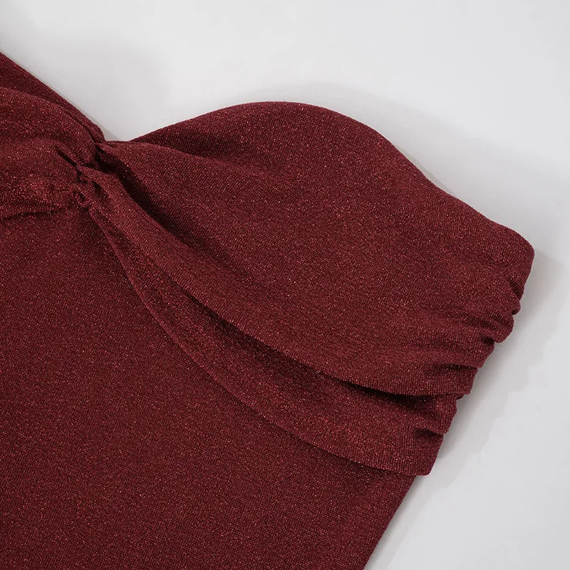 שמלת מקסי סטרפלס נצנצים בעיצוב כיווצים - Harlee