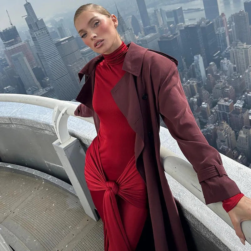 שמלת מקסי אלגנטית בעיטור קשירה צווארון גולף - רובין