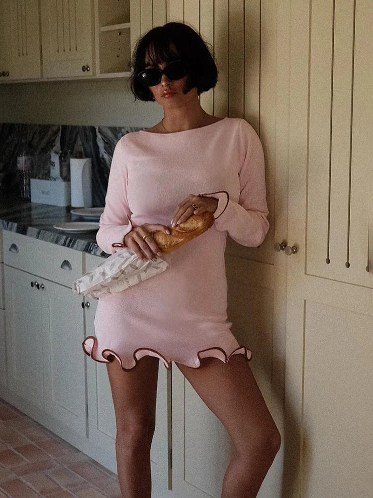 שמלת מיני/מקסי/סטרפלס סרוגה בעיטור גלים - RONNIE