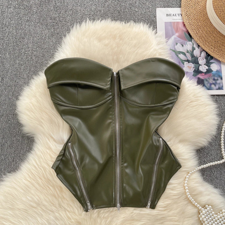 Strapless leatherette corset with front zipper closure - Carter