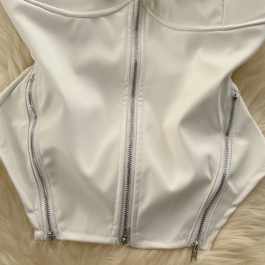 מחוך סטרפלס דמוי עור סגירת רוכסן קדמי - Carter