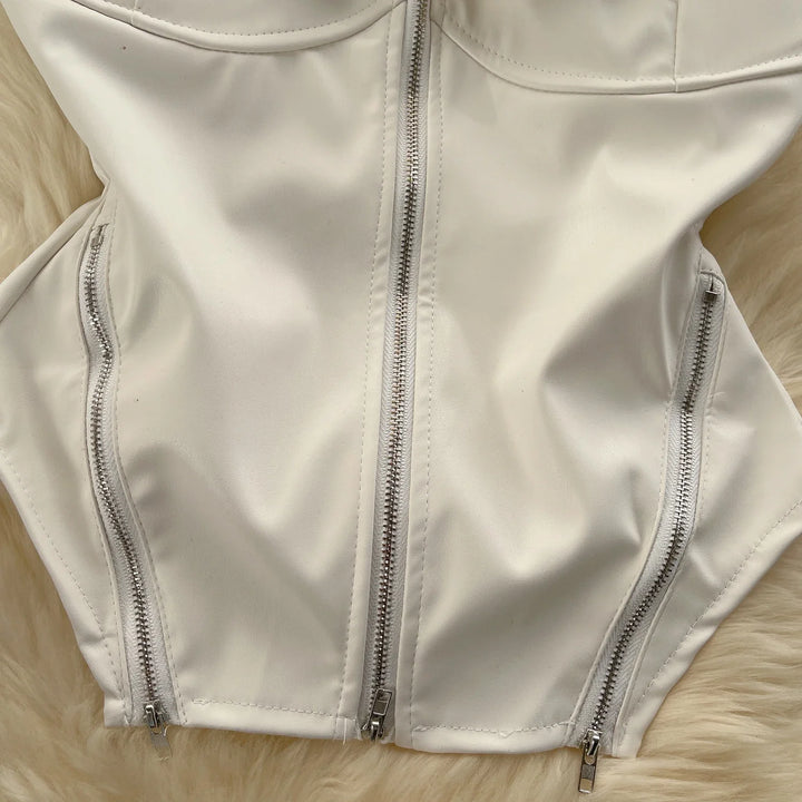 Strapless leatherette corset with front zipper closure - Carter