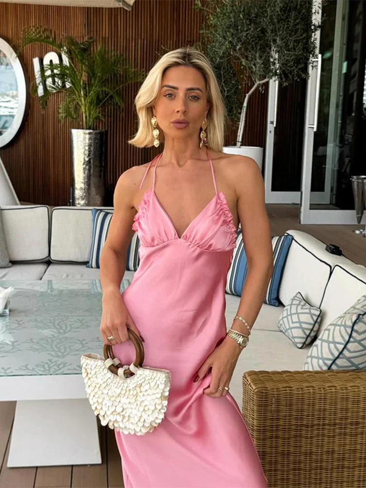 שמלת מקסי סאטן גב חשוף - Mazie