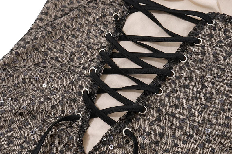 שמלת מיני סטרפלס בעיצוב מחוך בעיטור פייטים - VALENTINA