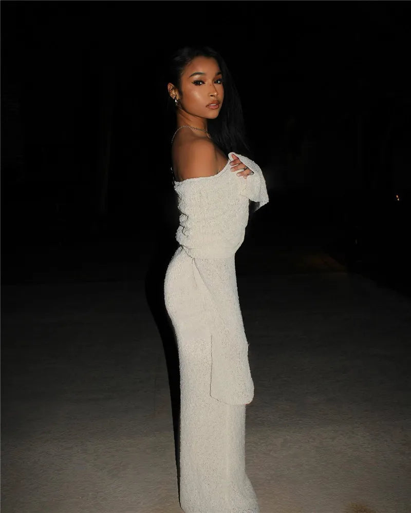 שמלת מקסי סרוגה כתפיים חשופות - אריקה