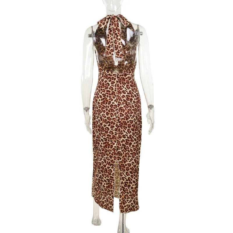 שמלת מקסי מנומרת קשירה בצוואר - RONA