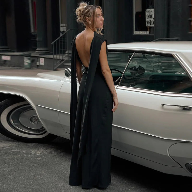 שמלת ערב מקסי אלגנטית גב פתוח בעיטור שובלים - עטרת