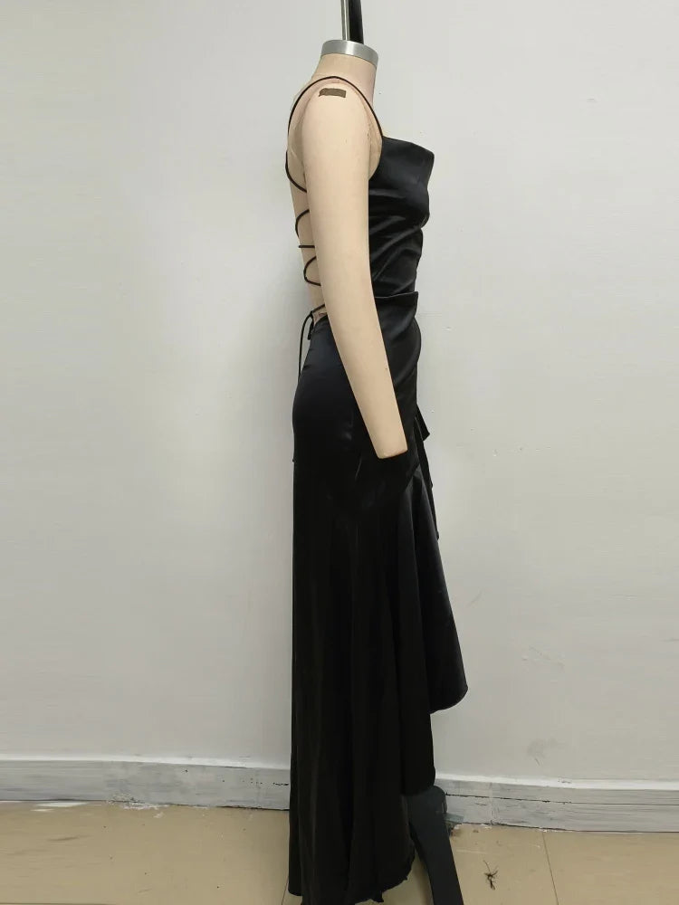 שמלת מקסי סאטן מלמלה קשירות בגב - פביולה