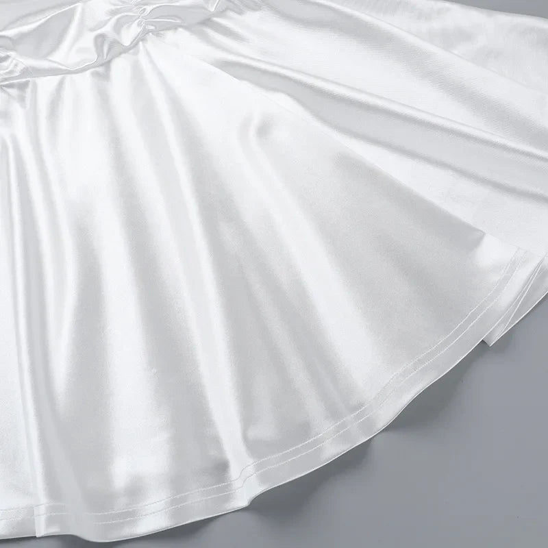 שמלת מיני סאטן בעצוב כיווצים קשירה בכתפיות - Celia