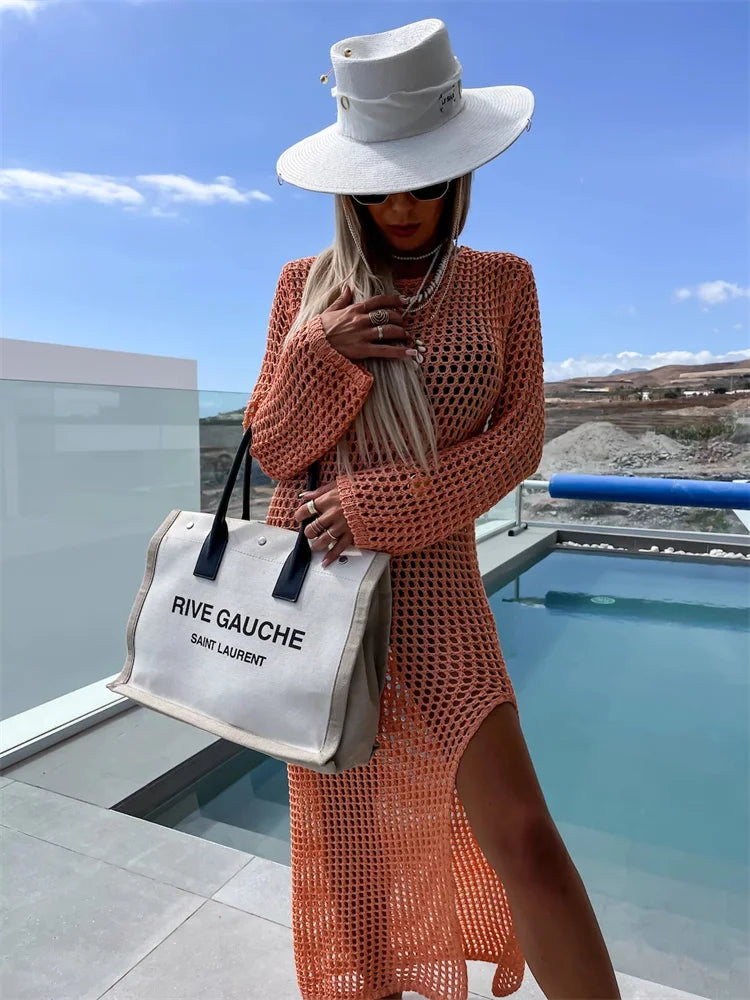 שמלת חוף רשת מקסי בעיצוב שסע - Miranda