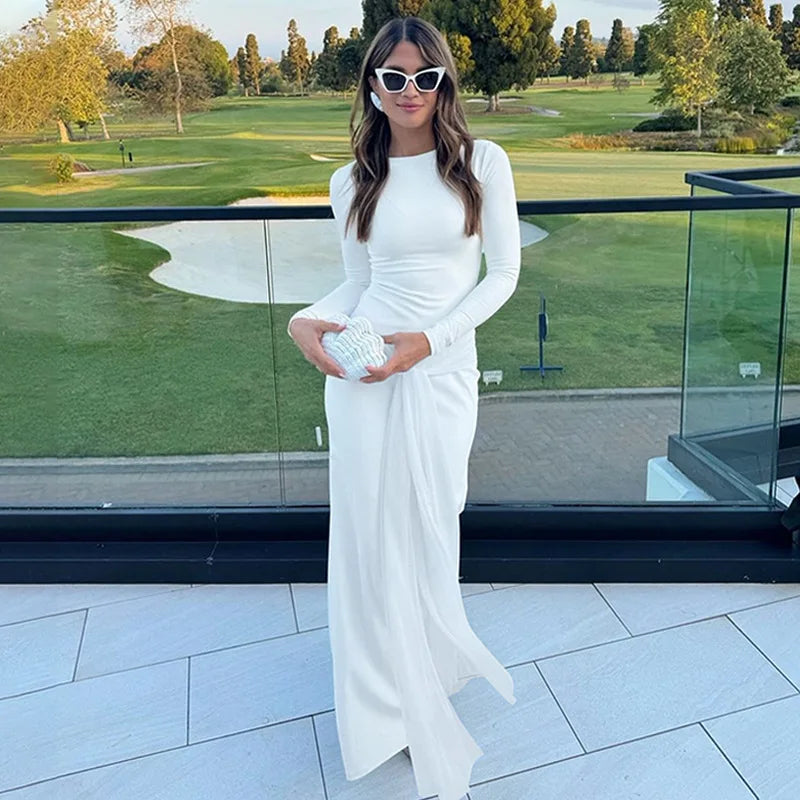 שמלת מקסי צנועה בעיצוב קשירה - מייפל