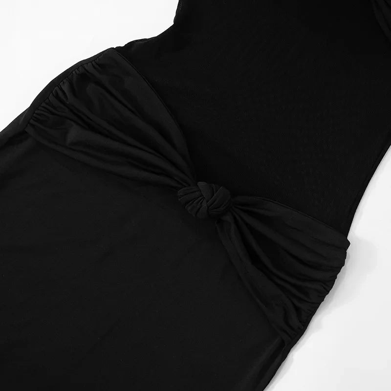 שמלת מקסי כתפיות נשלפות בעיצוב כיווצים ורשת - Blair