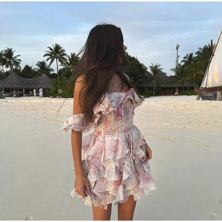 Off-the-shoulder floral muslin mini dress - Lisa