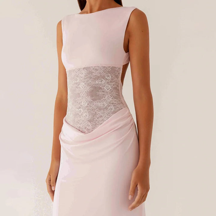 Maxi dress with lace design and open back pleats - Lilin