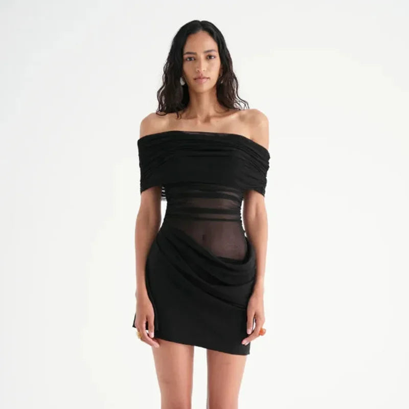 שמלת מיני בעיצוב רשת וכתפיים חשופות - ALEX