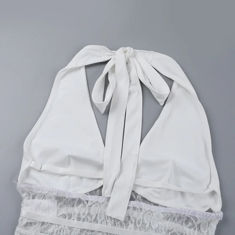 סט שני חלקים חצאית וטופ קשירה בעיטור תחרה - אנג'לין