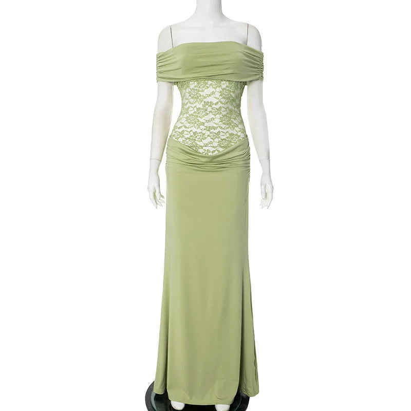 שמלת מקסי כתפיים חשופות בעיצוב תחרה - ג'סיקה