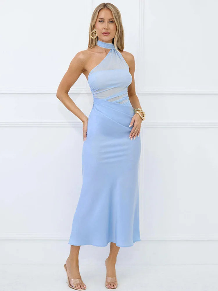 שמלת מקסי בעיצוב רשת וליפוף צעיף בצוואר - ללין