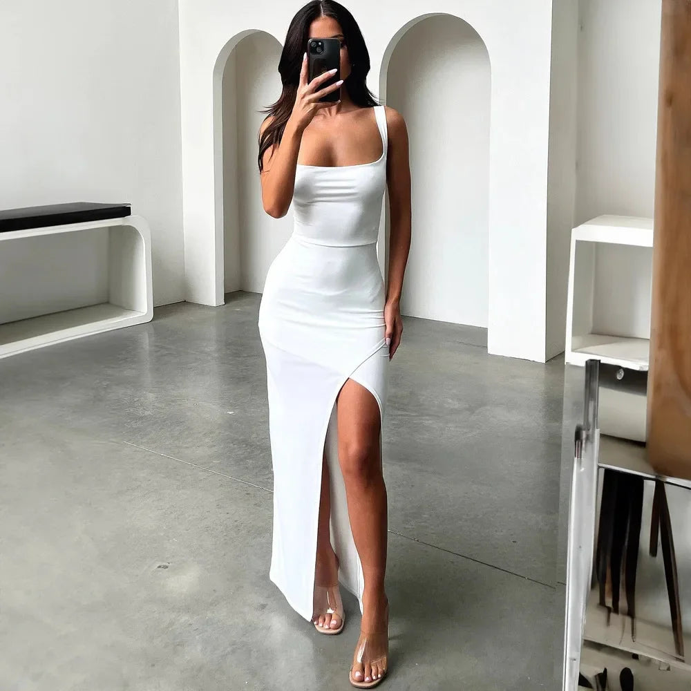 שמלת מקסי קשירה בגב פתוח בעיטור שסע - פנלופי