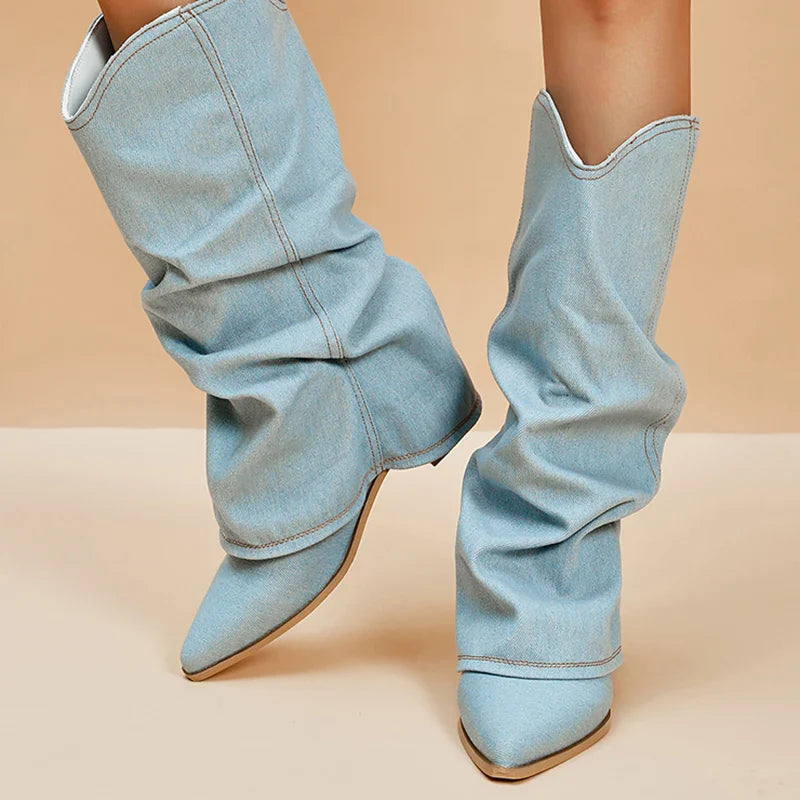 Denim heeled boots - Edison