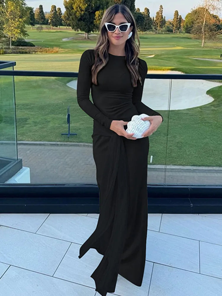 שמלת מקסי צנועה בעיצוב קשירה - מייפל