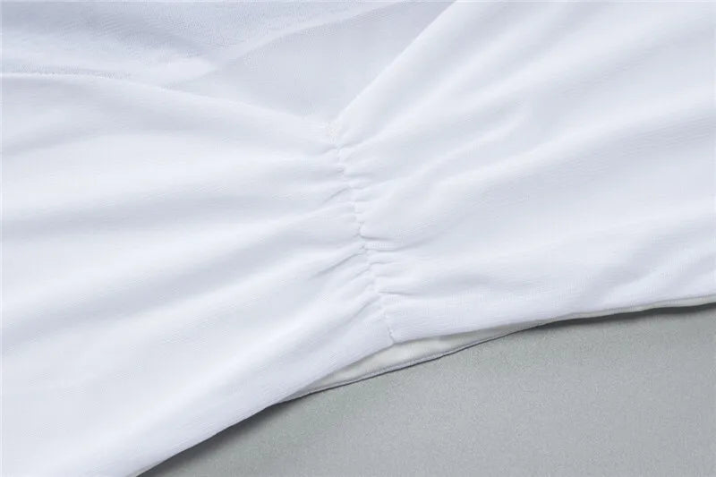 סט שני חלקים חצאית מיני כיווצים בעיטור שובל וחולצת רשת בעיצוב כיווצים - בריטני