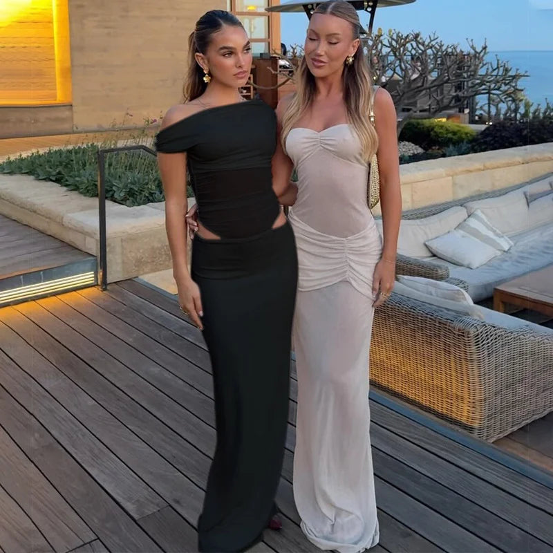 שמלת מקסי בעיצוב רשת ופתחים כתפיים חשופות - הלסיה