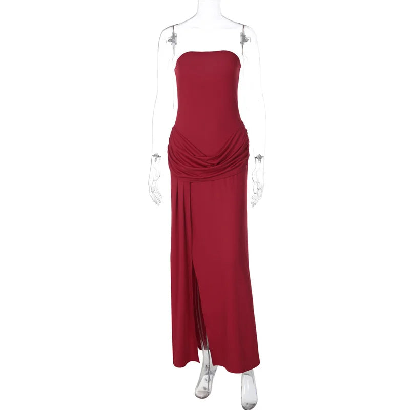 Strapless maxi dress with a slit and pleated design - Tayera