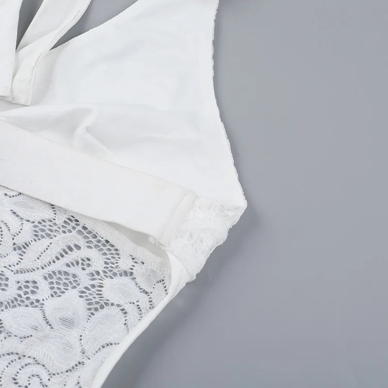 אוברול תחרה מכנסיים ארוכים בעיצוב גב פתוח בעיטור אבזמים - ברייטון