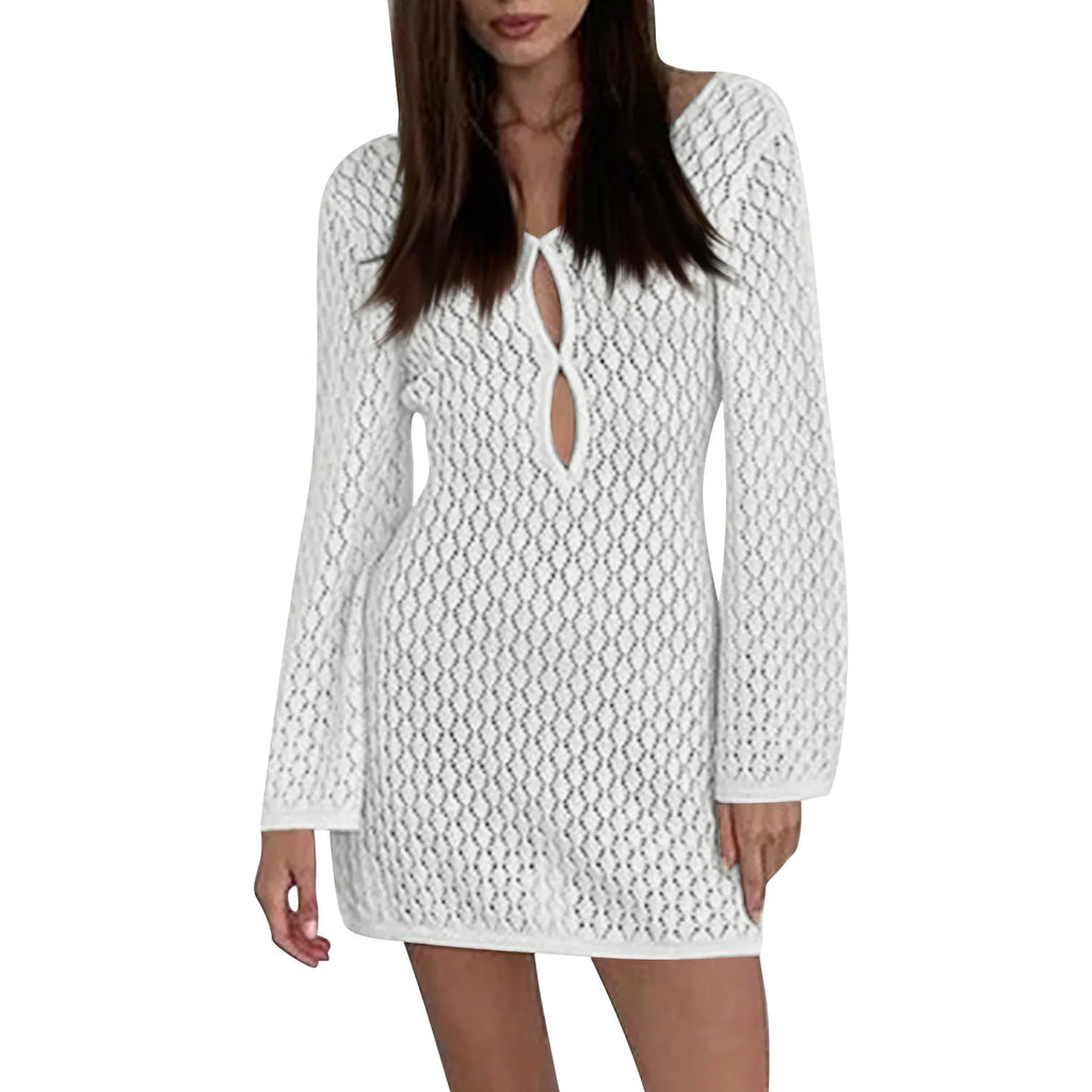 שמלת מיני חוף סרוגה גב פתוח  - Keira