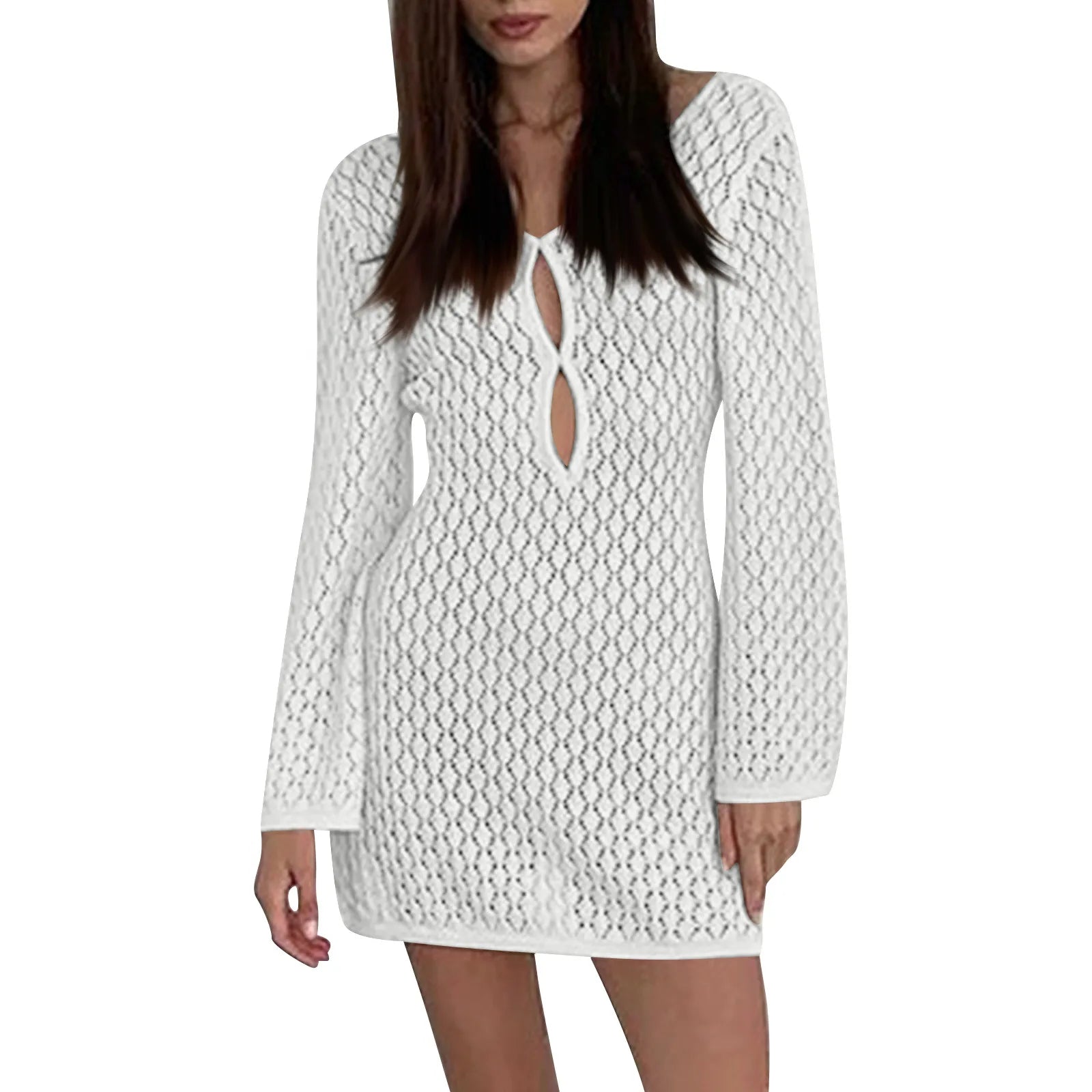 שמלת מיני חוף סרוגה גב פתוח  - Keira