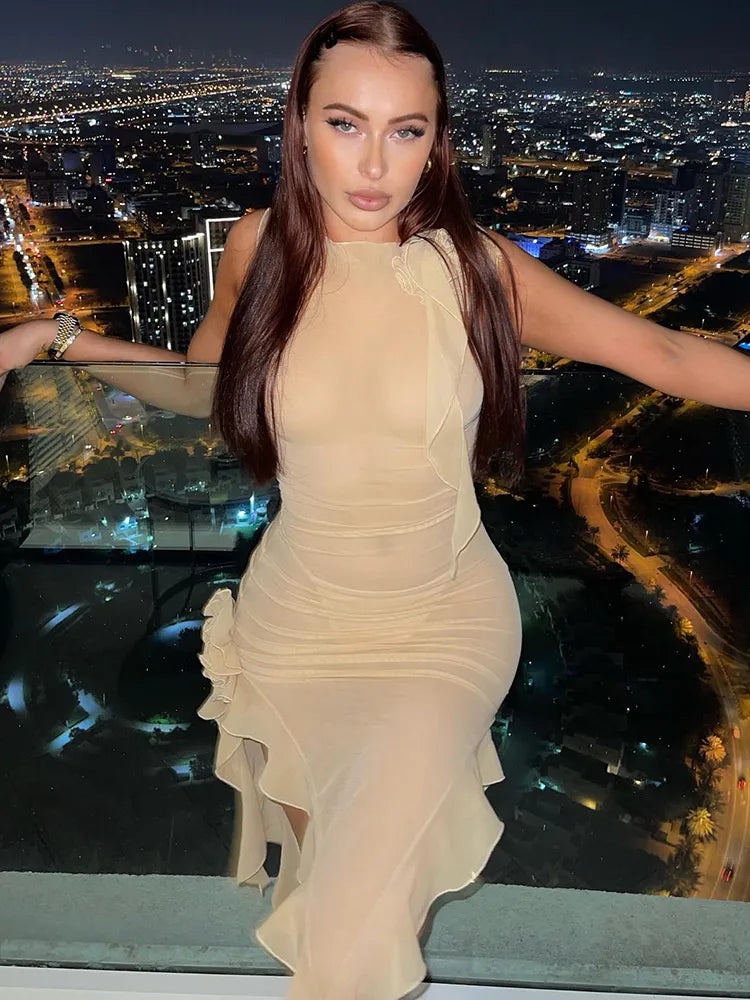 שמלה שקופה בקישוט פרח ואלמוגים - נגה