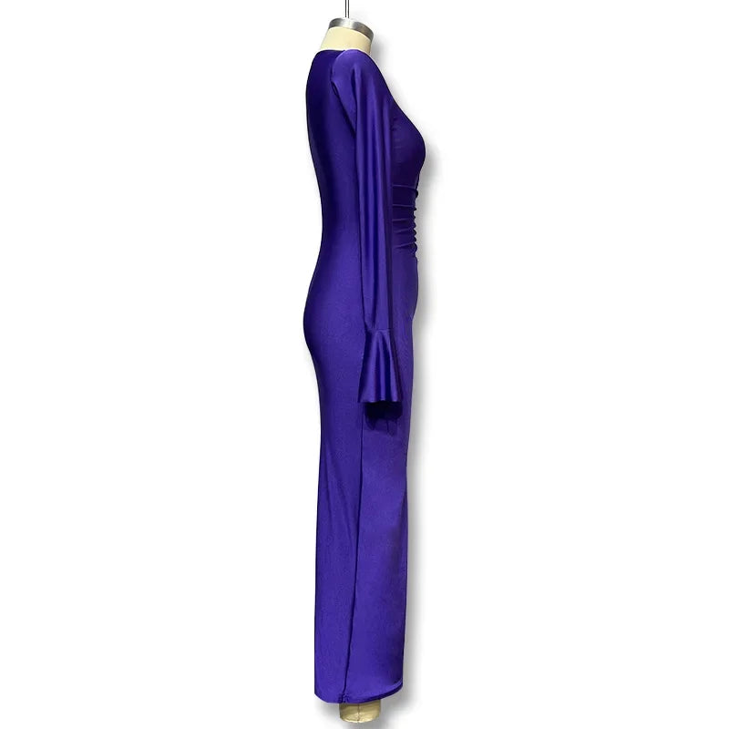 Ruched Shiny Fabric and Shaping Maxi Dress - Anahel