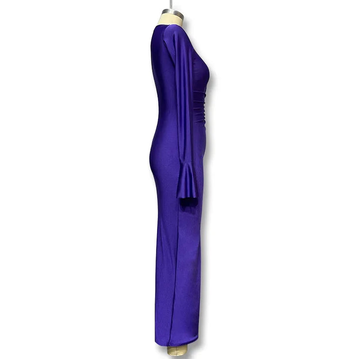 Ruched Shiny Fabric and Shaping Maxi Dress - Anahel