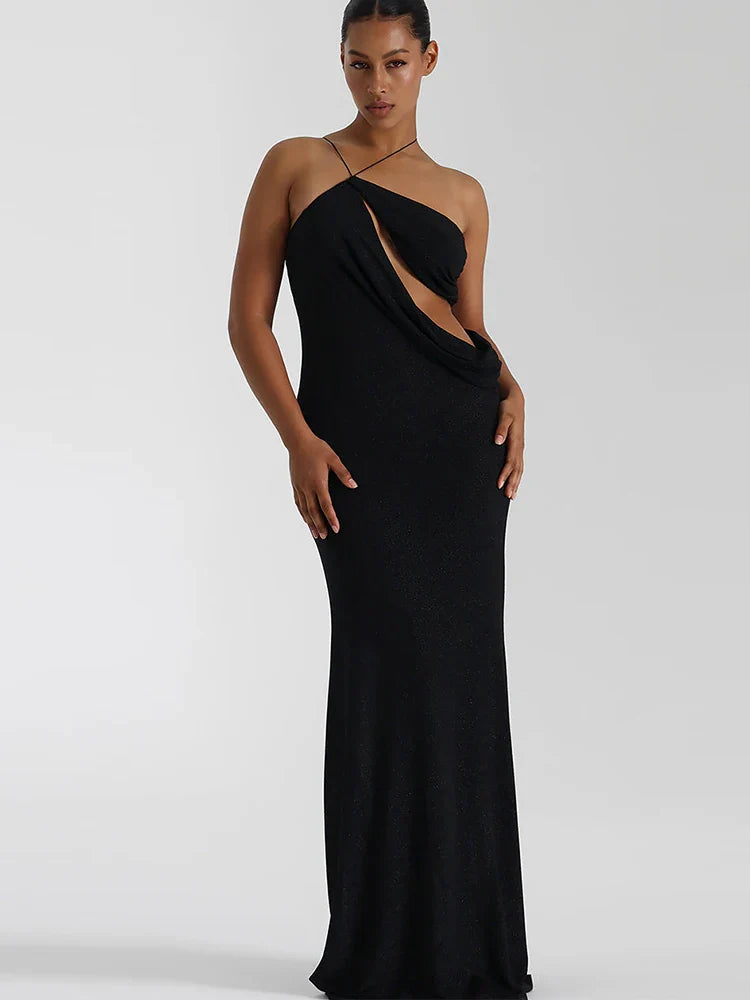 שמלת מקסי נצנצים סרוגה בעיצוב פתח וקשירה - Cynthia