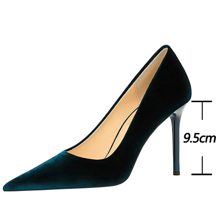 Pointed velvet fabric high heel shoes - Lunar