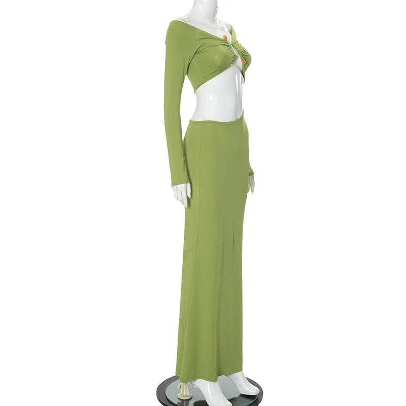 שמלת מקסי בטן חשופה בעיצוב אבזם - טאליה