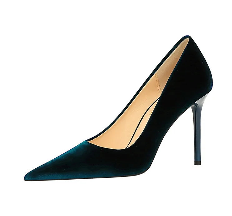 Pointed velvet fabric high heel shoes - Lunar