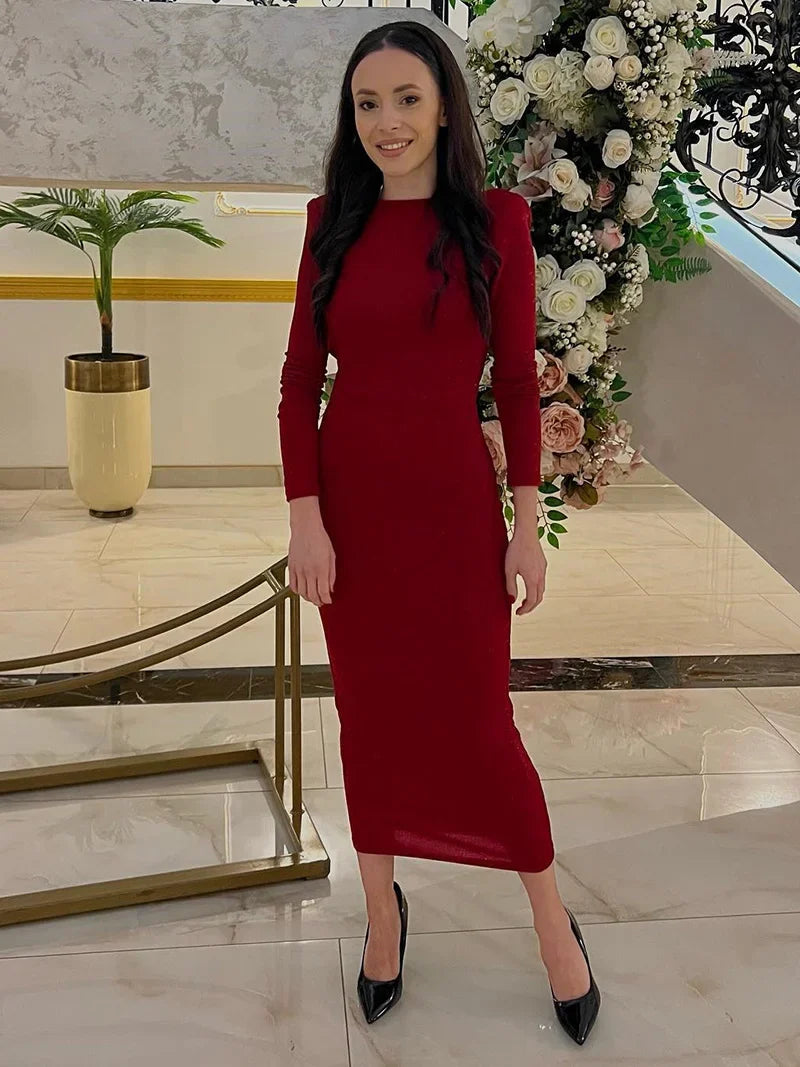 שמלת מידי נצנצים צמודה גב פתוח - Rosemary