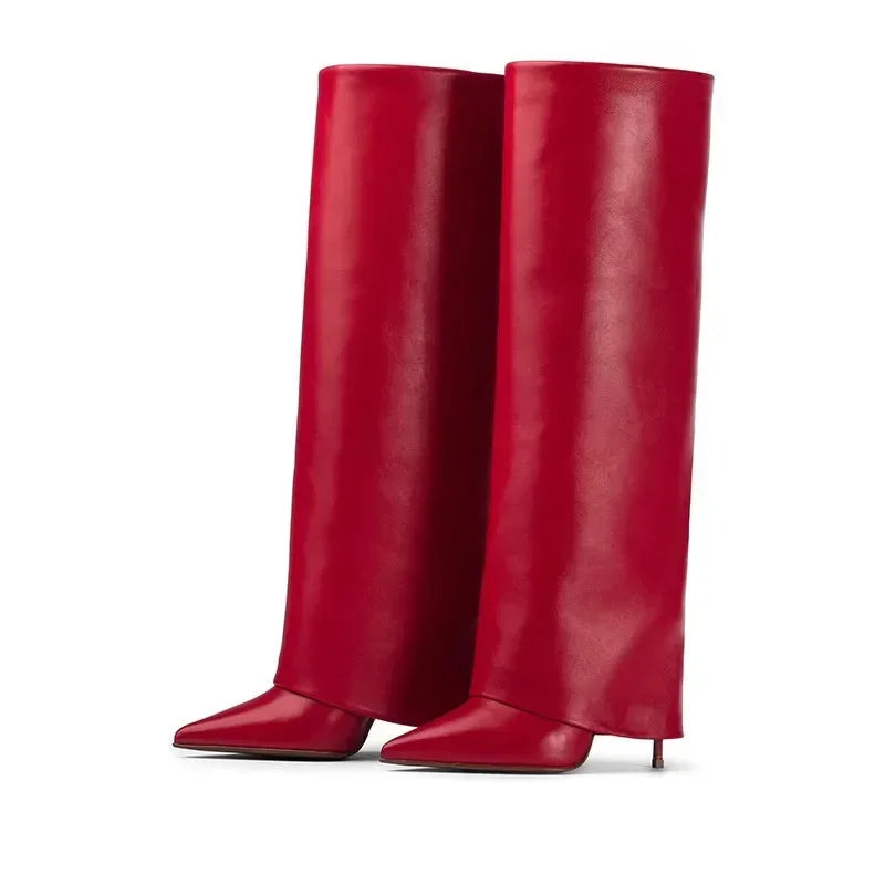 מגפי עקב שפיץ עור אמיתי / דמוי עור גבוהים - Amaya