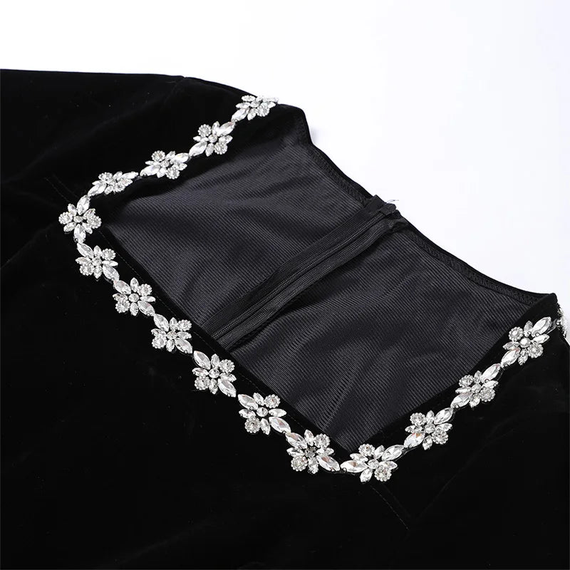 אוברול קטיפה מכנסי פדלפון בעיטור יהלומים - Hallie