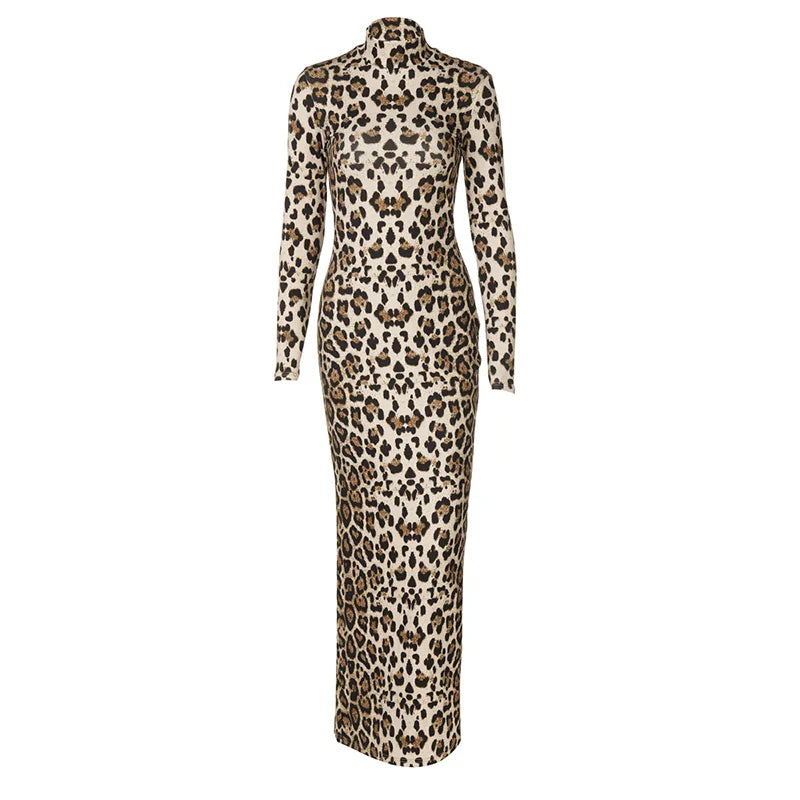 שמלת מקסי מנומרת צווארון גולף - מרלין