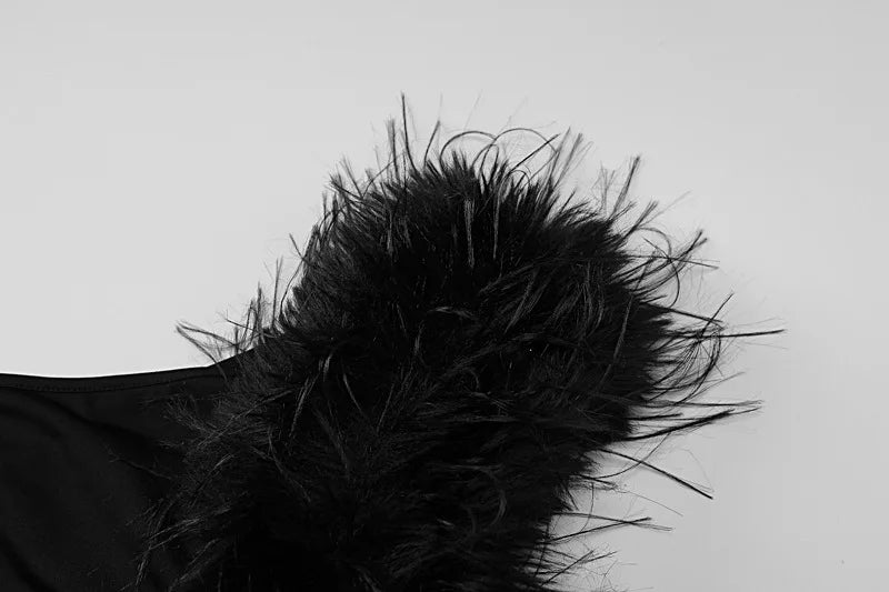 שמלת ערב מקסי אלגנטית כתף אחת בעיטור נוצות - טאליה