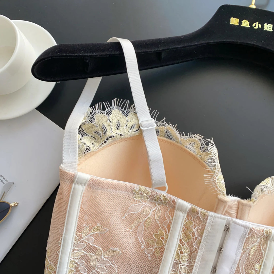 Lace corset with pin closure