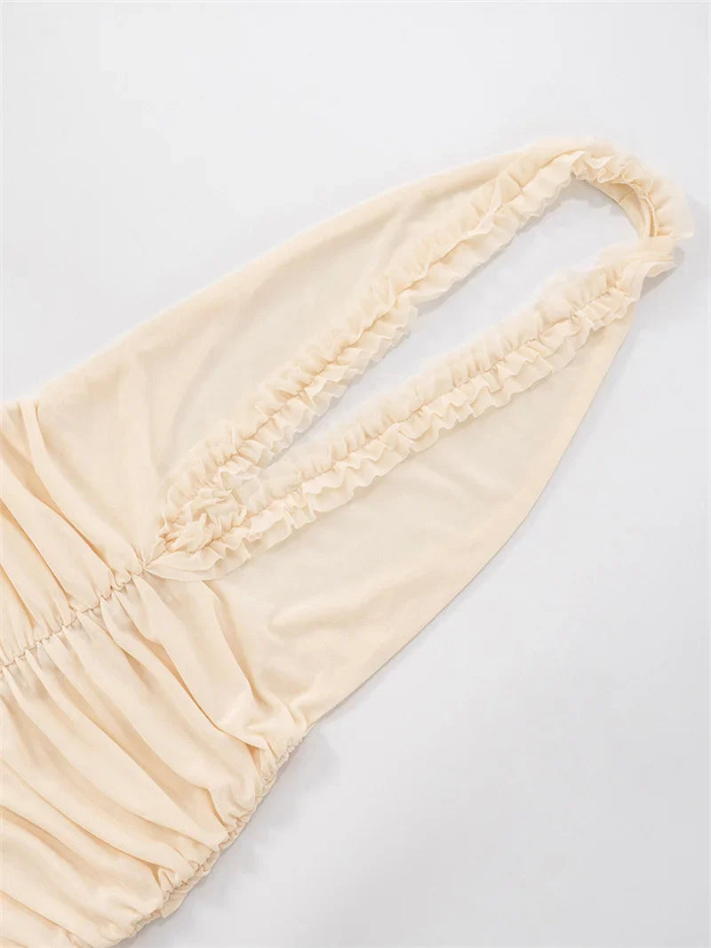 שמלת מקסי שיפון כיווצים מלמלה בעיצוב אסימטרי בעיטור צעיף תואם - מילקה