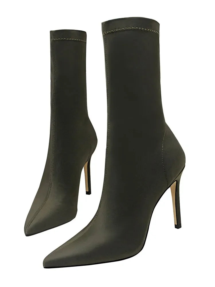 Silk fabric pointed heel boots - Margot